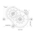 Gears on a white background .Technical drawing of gears .Rotating mechanism of round parts . Vector illustration. Royalty Free Stock Photo